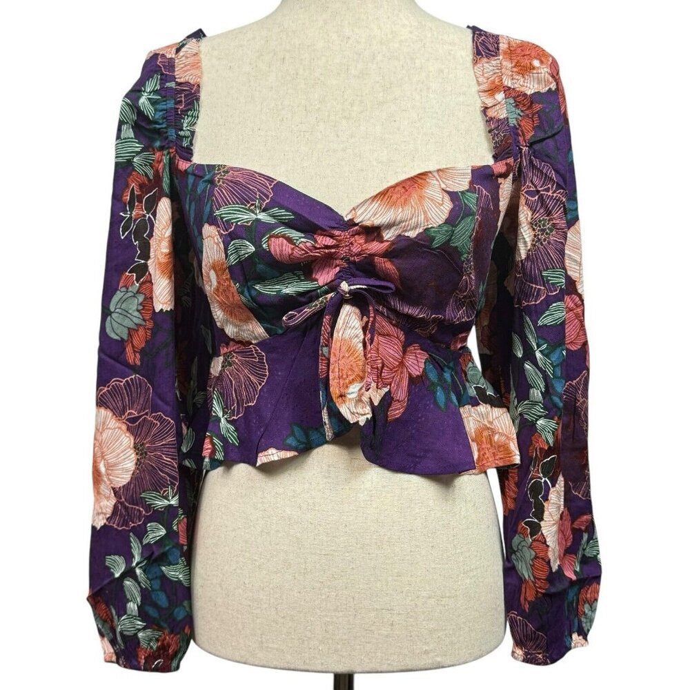 Band Of The Free Women's Smocked Crop Top Size XS Multicolor Floral Print NWT